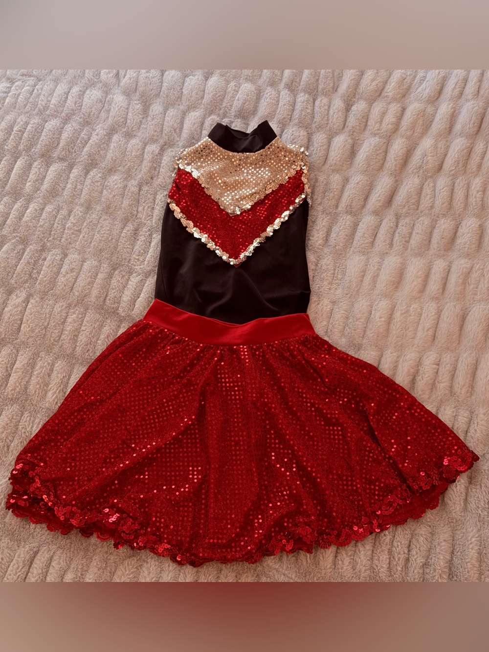 Two piece Child Large Red silver Black Sequin Dance Costume